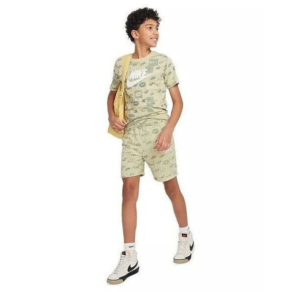 NEW Nike Kids Unisex Large Cotton Tee And Sweat Shorts Matching Set Olive Aura - Picture 1 of 6